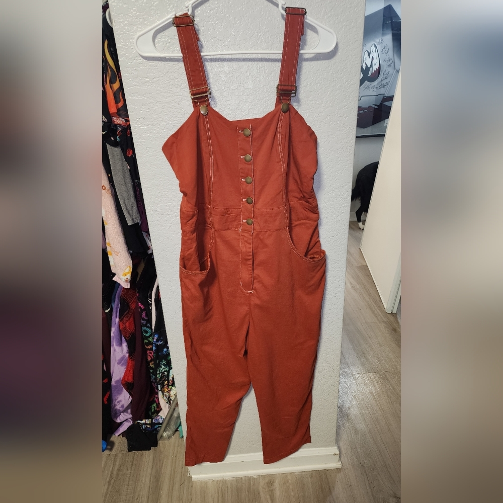 Women's Rust Button-Front Overalls